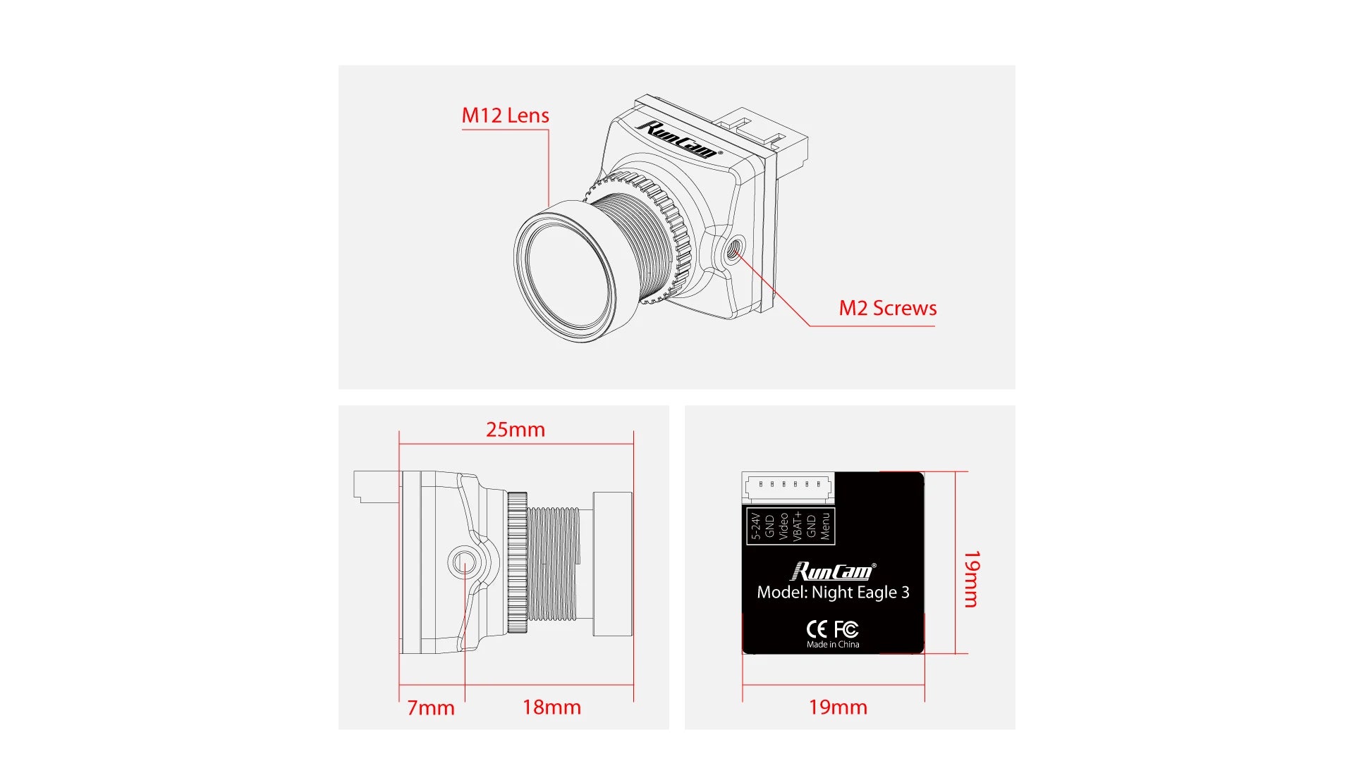 RunCam NightEagle 3 Analog Camera, M12 Lens M2 Screws 25mm 388582 Modekwightiagle