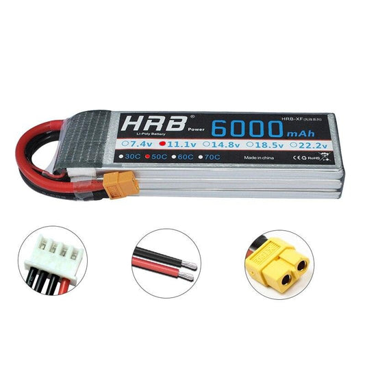 HRB Lipo 3S Battery 11.1V 6000mAh - 50C XT60 XT90 XT90-S Deans T EC5 Female Helicopter Airplane Car Boat RC Parts