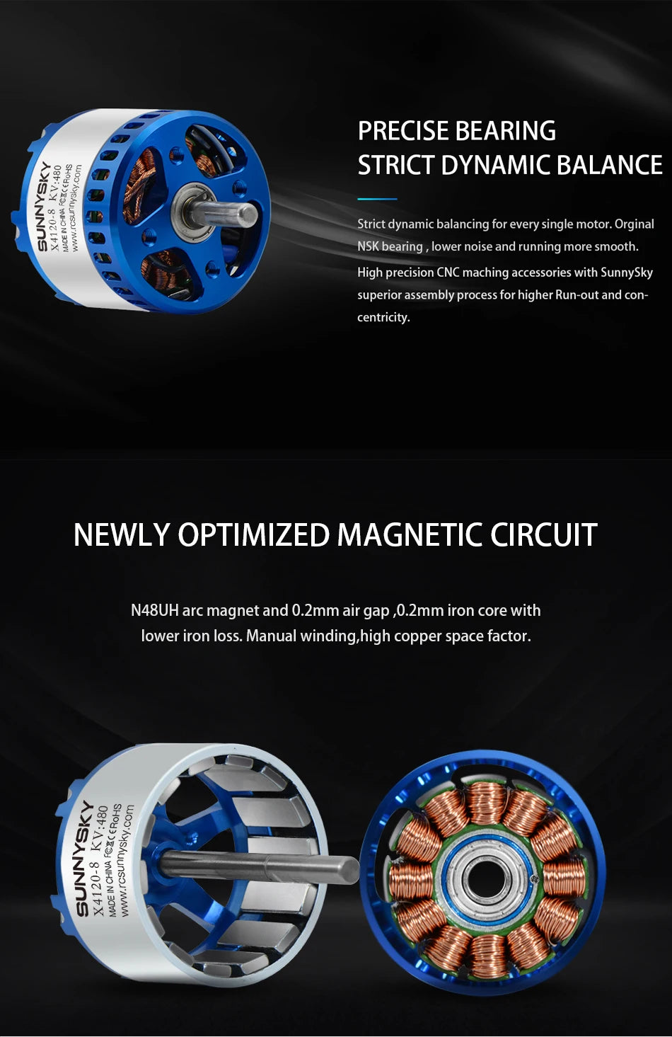 SUNNYSKY X4120-III X4125-III X4130-III 310KV 420KV 440KV 465KV 480KV Brushless Motor for RC Quadcopter Airplanes Fixed Wing Plane 5 PRECISE BEARING STRICT DYNAMIC BALANCE H .