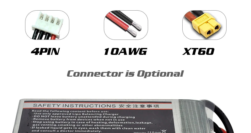 2PCS HRB Lipo Battery, APIN 1OAWG XT6O Connector i5 Optional SAFE