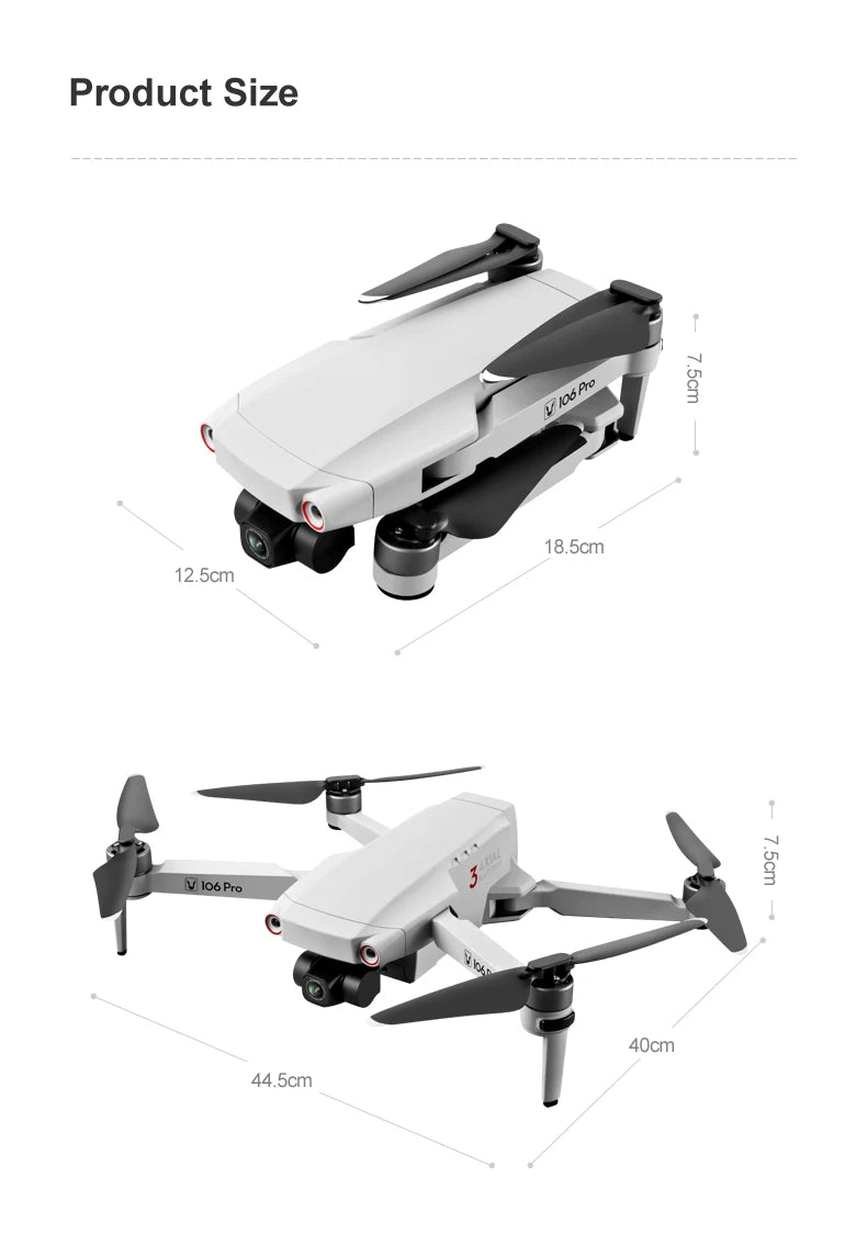 106 Pro GPS Drone, Product Size 5 18.Scm 12.5cm 5 106