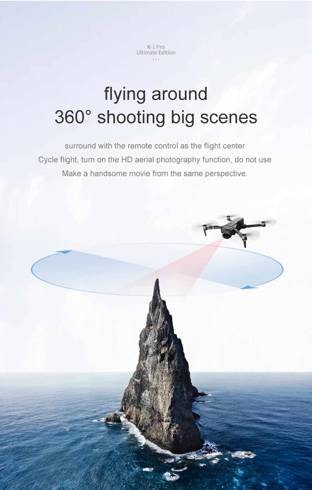VISUO ZEN K1 PRO Drone, K-1Pro Ultimate Edition flying around 360' shooting big scenes surround with the remote control as the