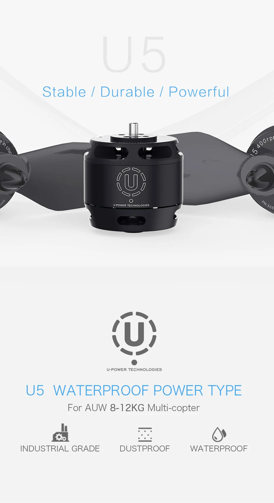 T-MOTOR U5 KV400 Outrunner Brushless Motor Max Thrust 2.9KG U-Power Series For FPV UAV Aircraft Multirotor Copter Drones 7 T-MOTOR U5 KV400