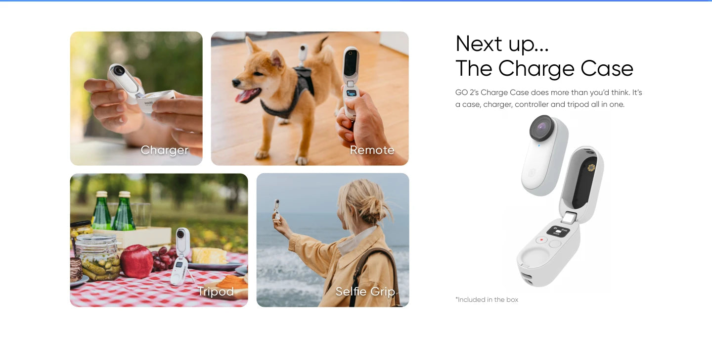 Insta360 GO Small Action Camera Light Weight Waterproof Stabilization POV Capture With Charge Case Wearable Camera Accessories 22 the Charge Case CO 2's Charge Case is case; charger; controller and tripod all in