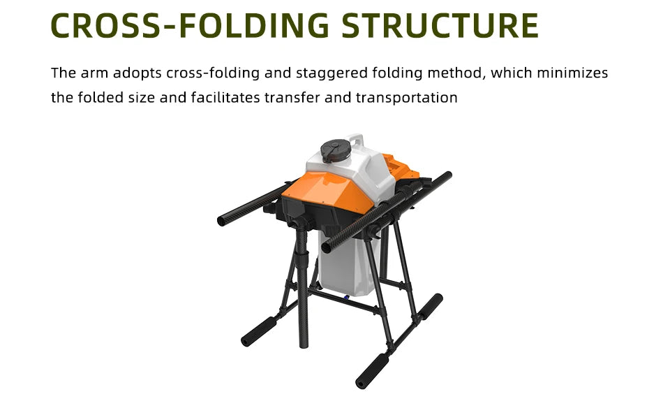 EFT G630 30L Agriculture Drone - 6 axis 30L Take-off Weight 63kg payload seed sprayer seeder spreader compact with Hobbywing X9 Plus JIYI K++ V2 FC, Skydroid T12 15 EFT G630 30L Agriculture Drone, the arm adopts cross-folding and staggered folding method, which minimizes the