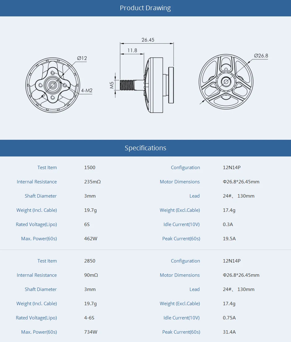T-motor, p26.8*26.45mm Shaft Diameter 3mm Lead 24#