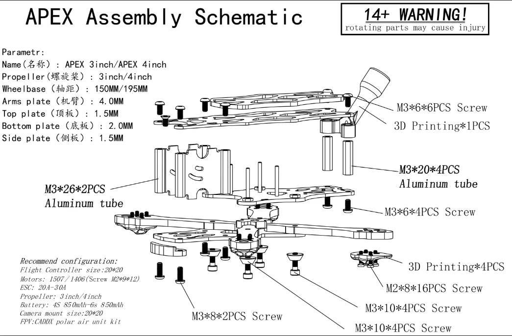 3inch Fiber Frame Kit, APEX Assemb ly Schematic 14+ WARNING rot