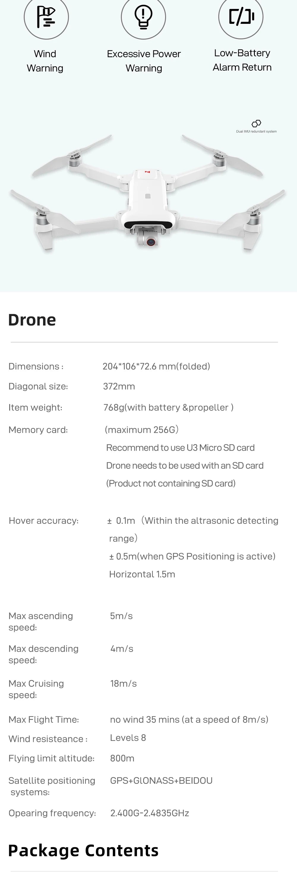 FIMI X8se 2022 V2 4K HD Camera Drone, 204*106*72.6 mm(folded) Diagonal size: