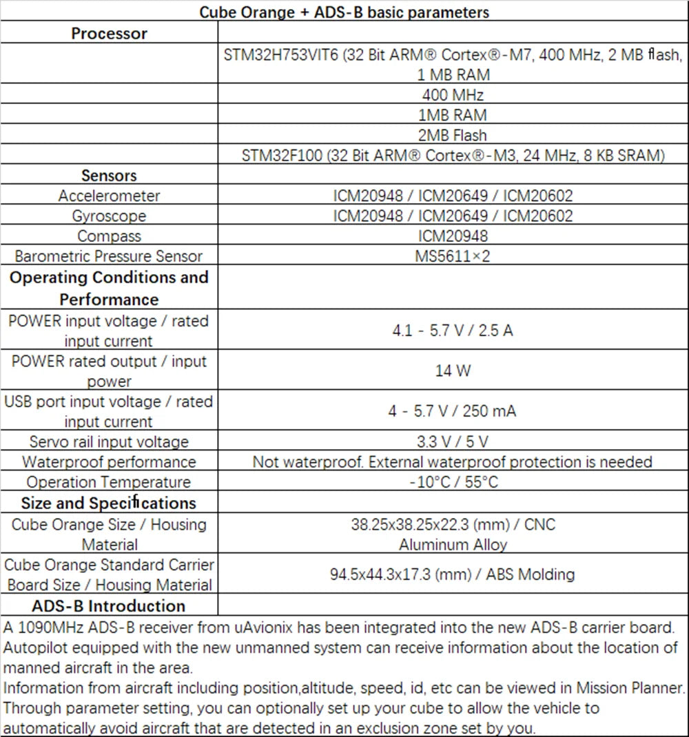 RFD900X Telemetry Radio Modem - With Hex upgrade orange cube Pixhawk2 Flight Control autopilot Here 3 CAN GNSS GPS module for fixed-wing drone 7 Cube%20Orange%20+%20ADS-B%20basic%20parameters