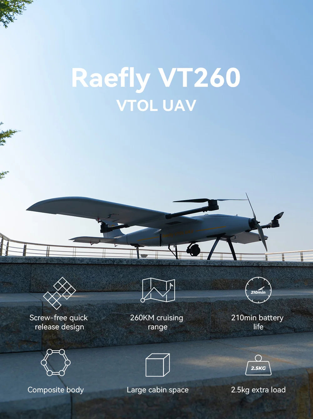 CUAV Raefly VT260 VTOL, Raefly VT260 VTOL UAV 210min Screw-free quick