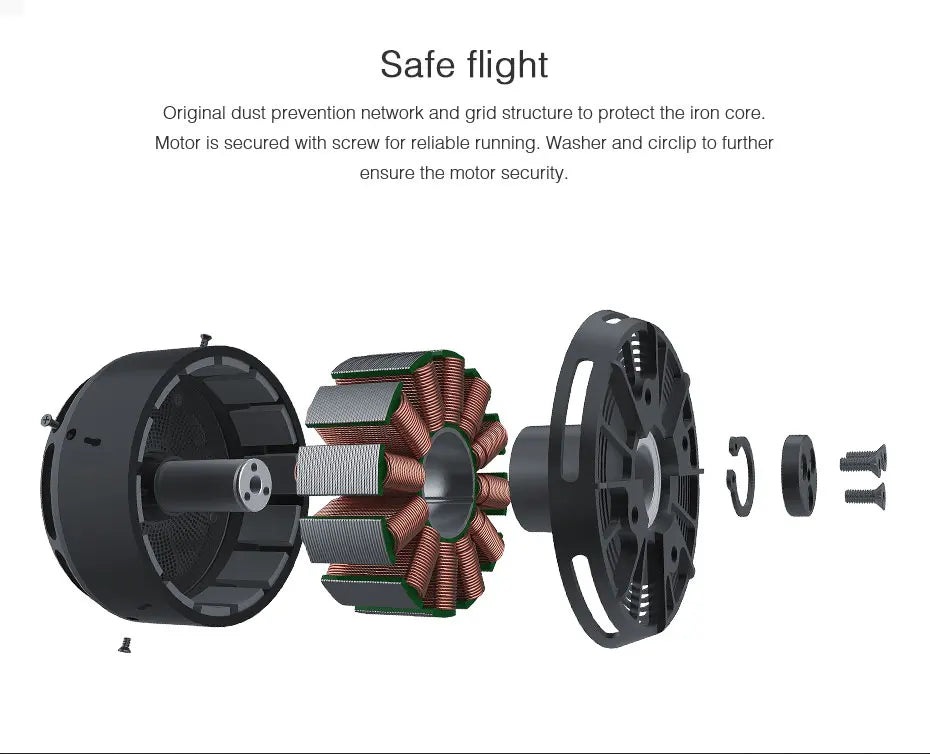 T-MOTOR, Safe flight Original dust prevention network and grid structure to protect the iron core . motor is secured