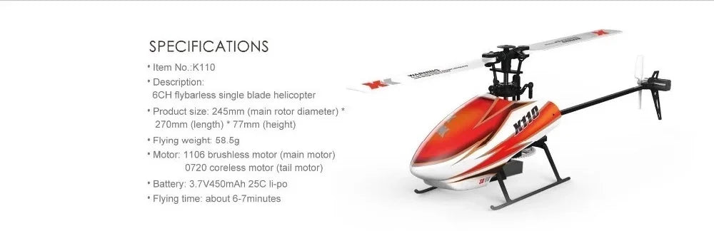 WLtoys XK K110 RC Helicopter, GCH flybarless single blade helicopter weighs 58.59 pounds . battery: