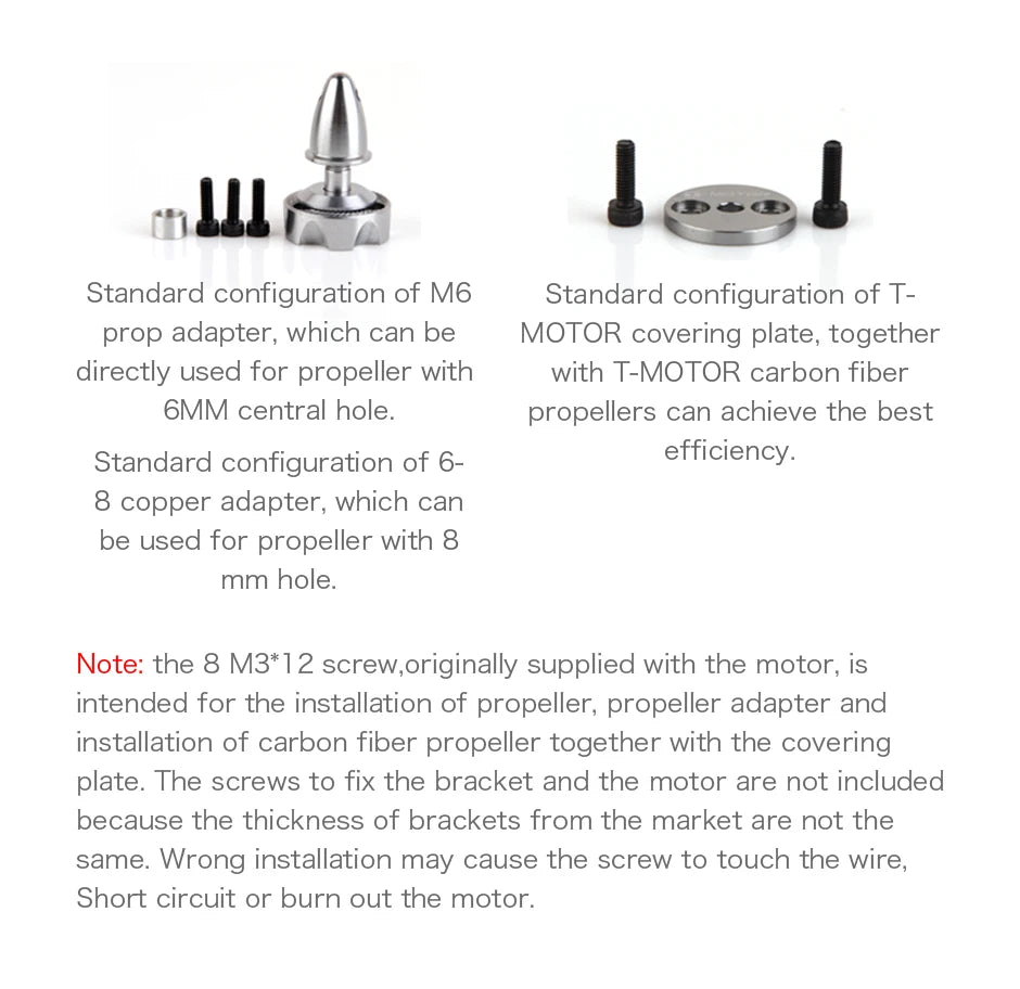 T-motor MN5208 KV340 Motor - 4-6S 4.1KG Thrust High quality Tiger Brushless Motor For UAV Drones Quadcopters Multi-rotor Professional Boats 12 T-motor, the 8 M3*12 screw is intended for the installation of propeller, propeller adapt