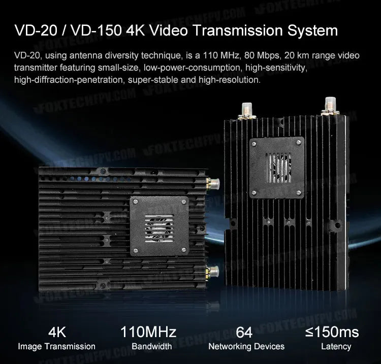 Foxtech VD-20 - 20km 4K 110MHz Long Range Wireless Data Video Link Transmitter and Receiver Transmission System 6 Foxtech VD-20 - 20km