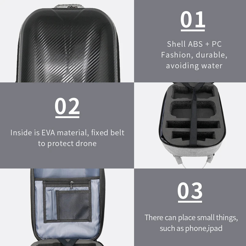 FIMI X8se 2022 V2 Backpack, shell ABS PC Fashion; durable, avoiding water 02 Inside is EVA material, fixed belt
