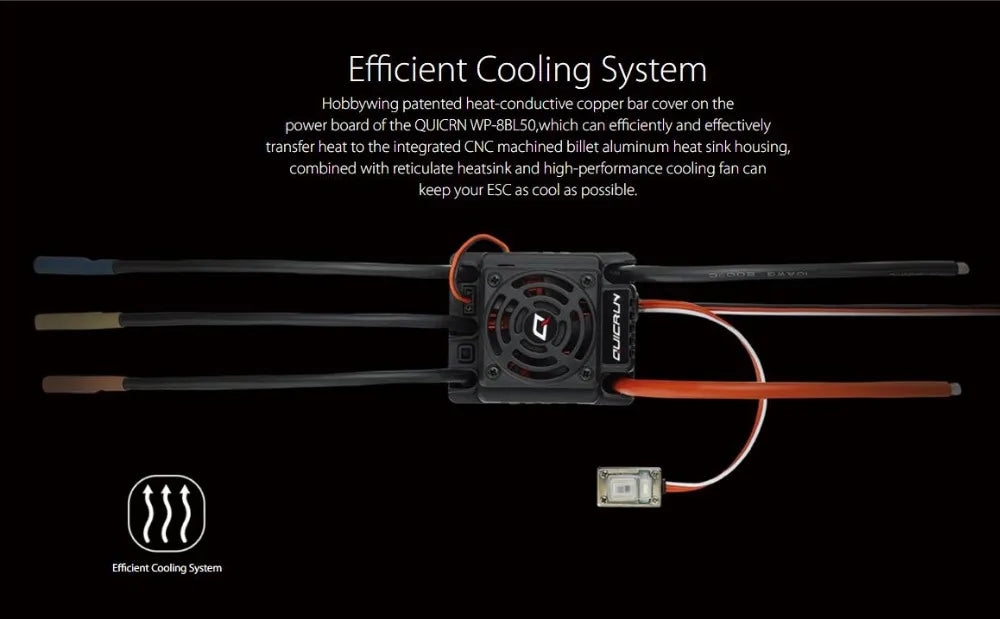 Hobbywing Quicrun 8BL150 ESC, Hobbywing patented heat-conductive copper bar cover on the power board of the QUICR