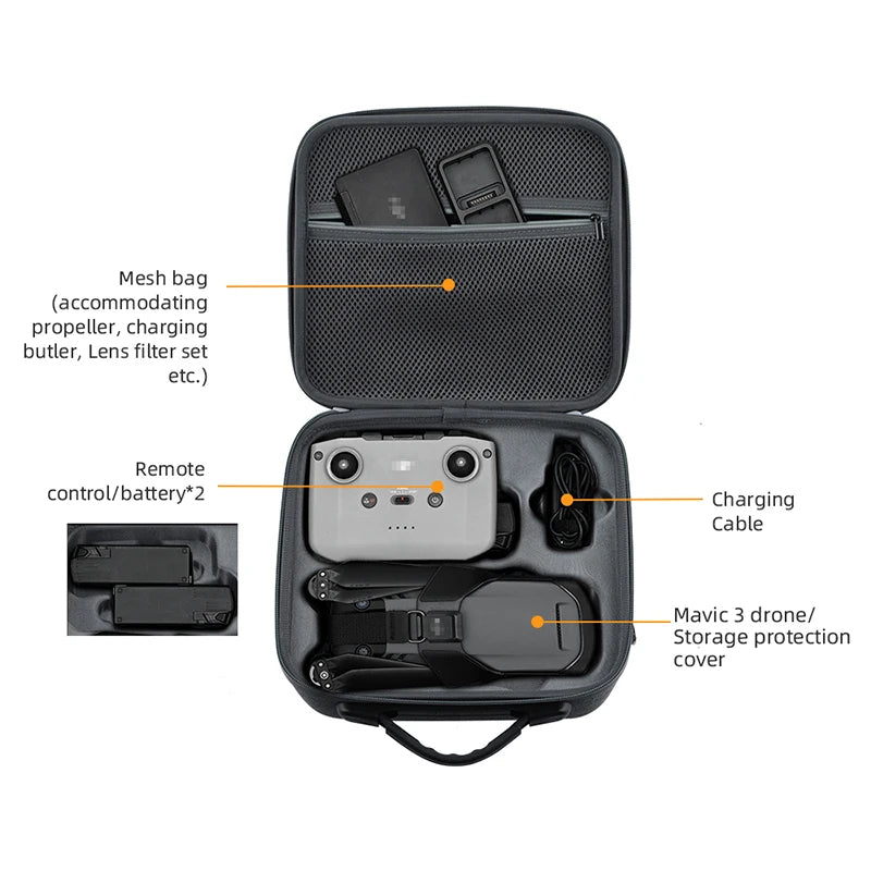 Protable Storage Bag for DJI Mavic 3/Mavic 3 Cine Drone Battery Shoulder Handbag Travel Shockproof Suitcase Box Accessories 8 Mesh (accommodating propeller, charging butler, Lens filter set etc.