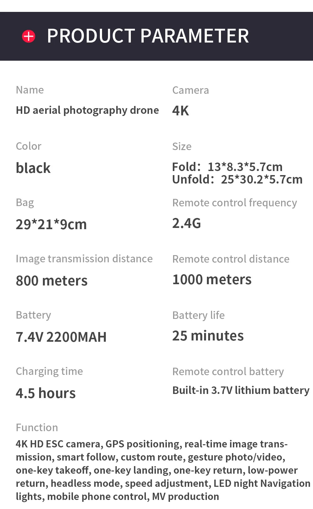 ZLRC SG108 Drone, Camera HD aerial photography drone 4K Color Size black Fold: 13*8.3*5.7