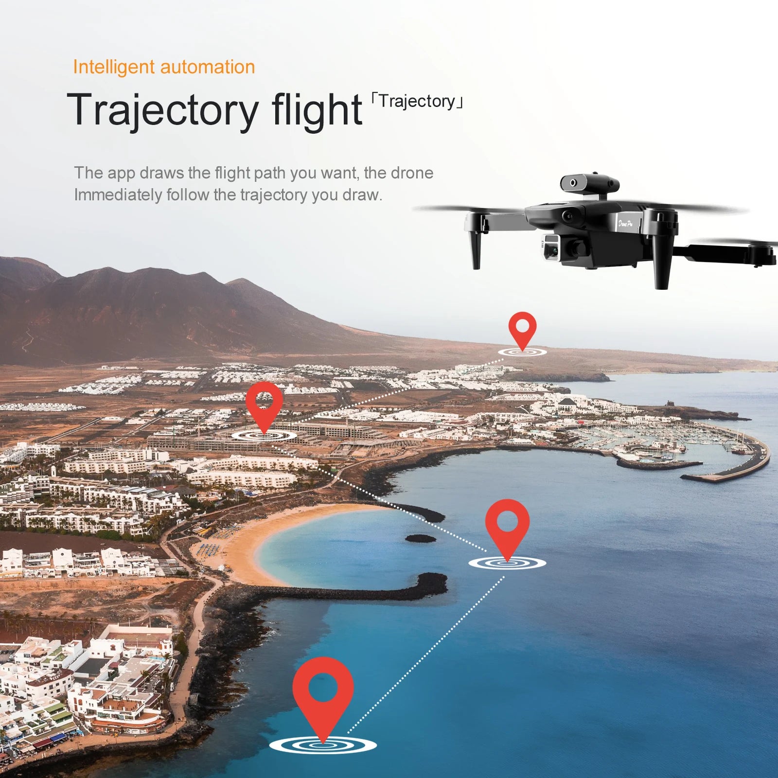 E100 Drone - 4K Dual HD Camera, E100 Drone, intelligent automation trajectory flight ttrajectoryj the app draws