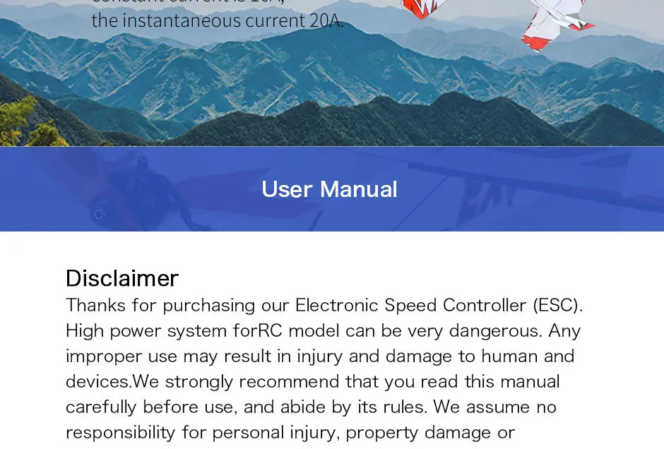 T-motor F3P BPP-4D 16A ESC. User Manual Disclaimer: Electronic Speed Controller (ESC) model can be very dangerous Any improper use may