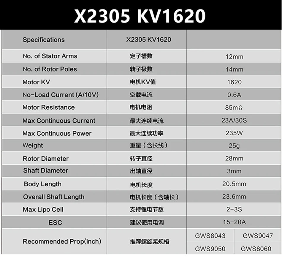 1/2/4PCS Sunnysky F3P Indoor Power, X2305 KV1620 No. of Stator Arms Z703 12