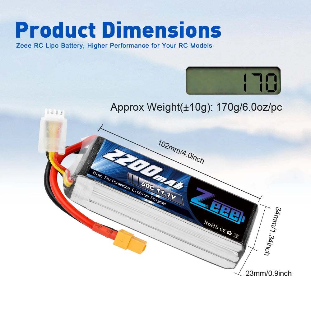 2units Zeee 2200mAh 3S Drone Battery, Zeee RC Lipo Battery, Higher Performance for Your RC Models 70 App