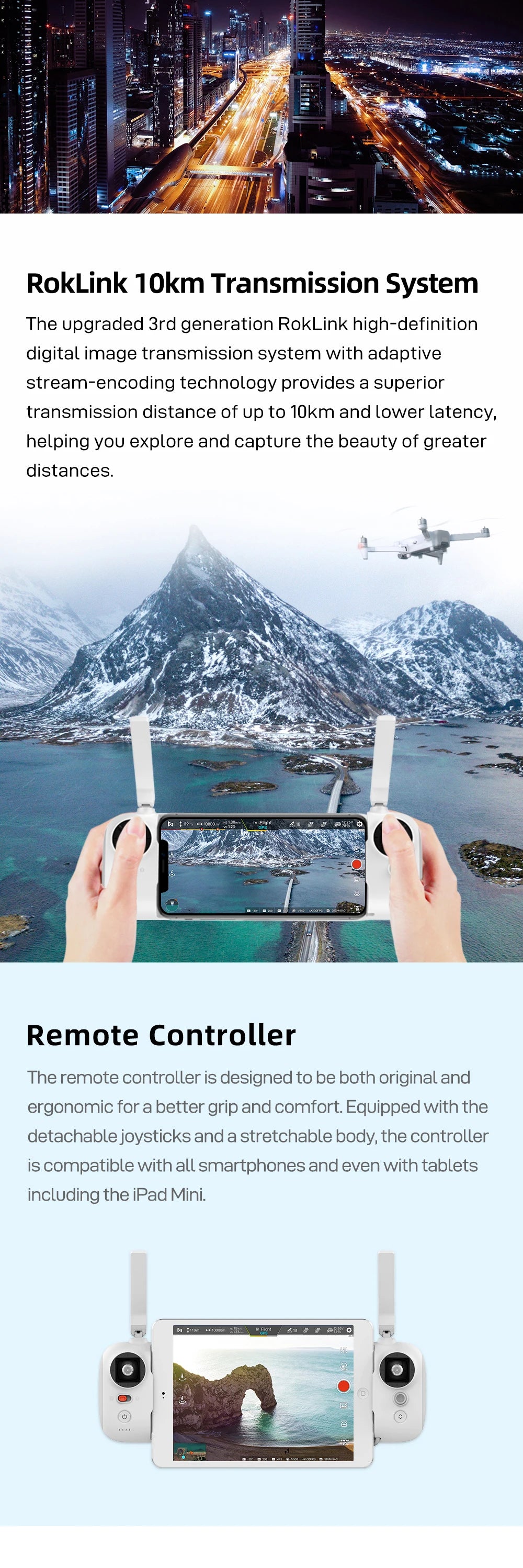 FIMI X8se 2022 V2 4K HD Camera Drone, RokLink IOkm transmission system provides superior transmission distance of up to I0km