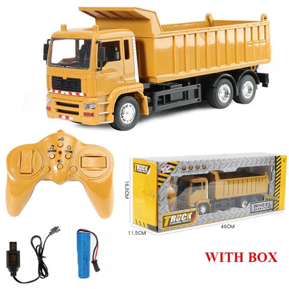 Rc Cars  Dump Truck Vehicle Toys For Children - Boys Xmas Birthday Gifts Yellow Color Transporter Engineering Model Beach Toys