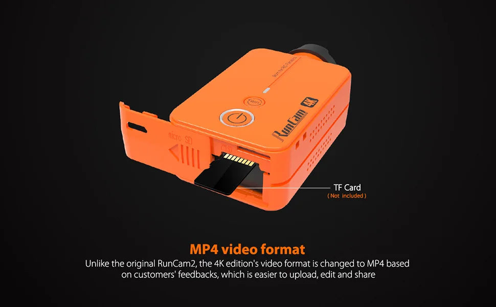 RunCam2 Camera, 4K edition'$ video format is changed to MP4 based on customers' feedbacks