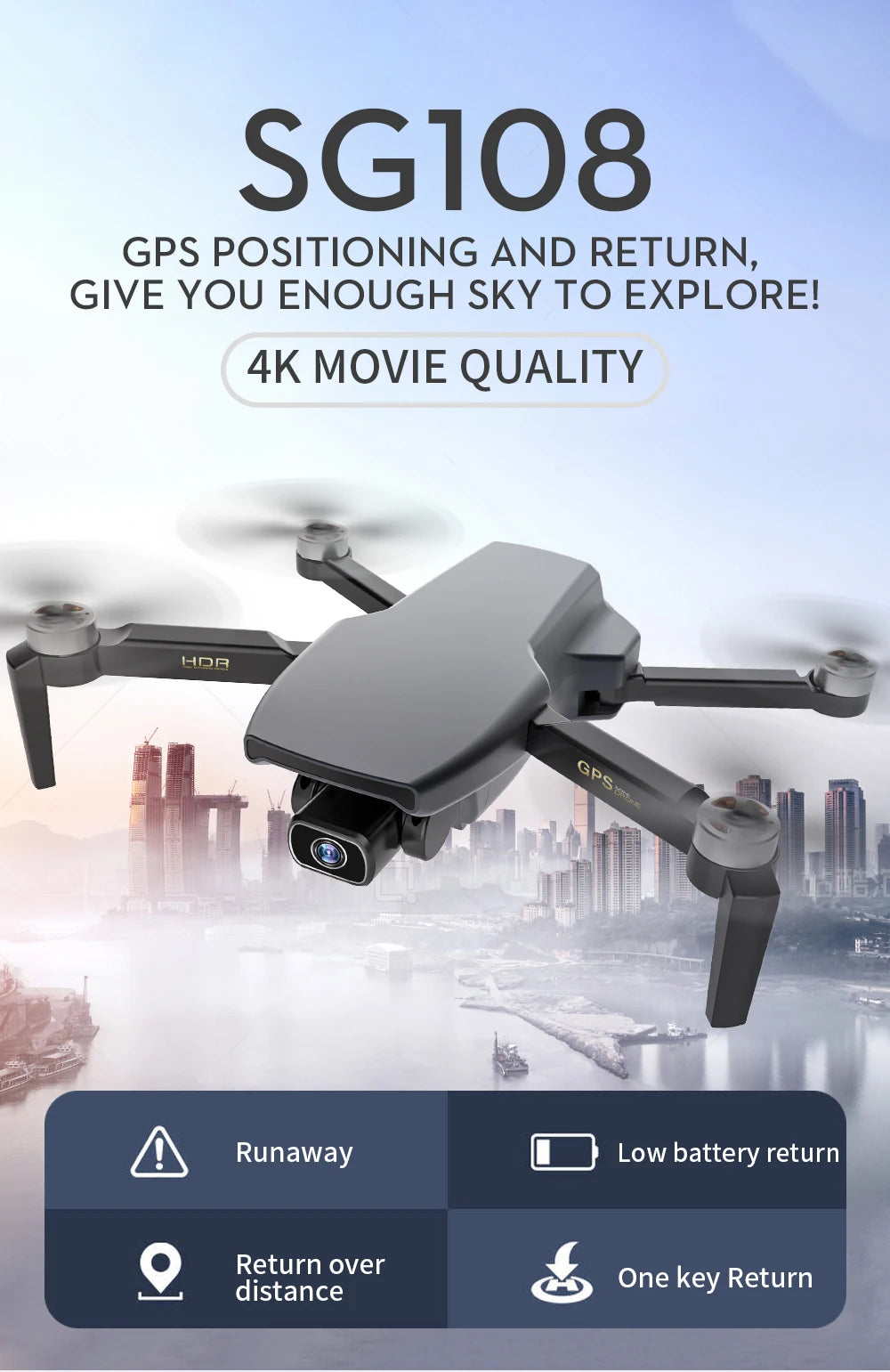 G108 Pro MAx Drone, SGIO8 GPS POSITIONING AND RETURN, GIVE YOU EN
