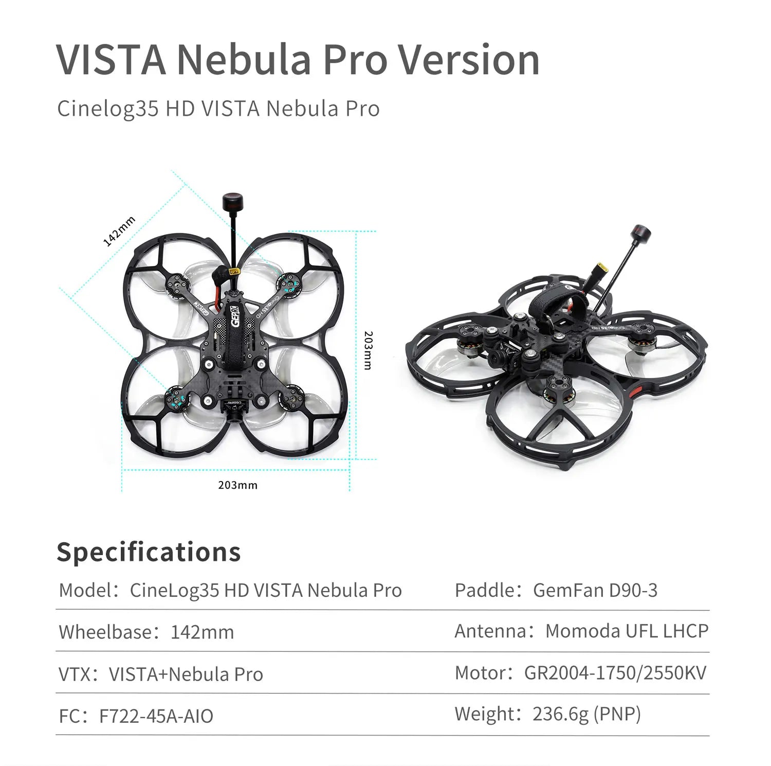 GEPRC CineLog35 FPV Drone - HD WITH Vista Nebula Pro System 4S/6S Cinewhoop GR2004-1750KV / 2550KV For RC FPV Quadcopter Freestyle Drone 18 GEPRC CineLog35 FPV Drone, Cinelog35 HD VISTA Nebula Pro Version 1 203mm Specifications Model