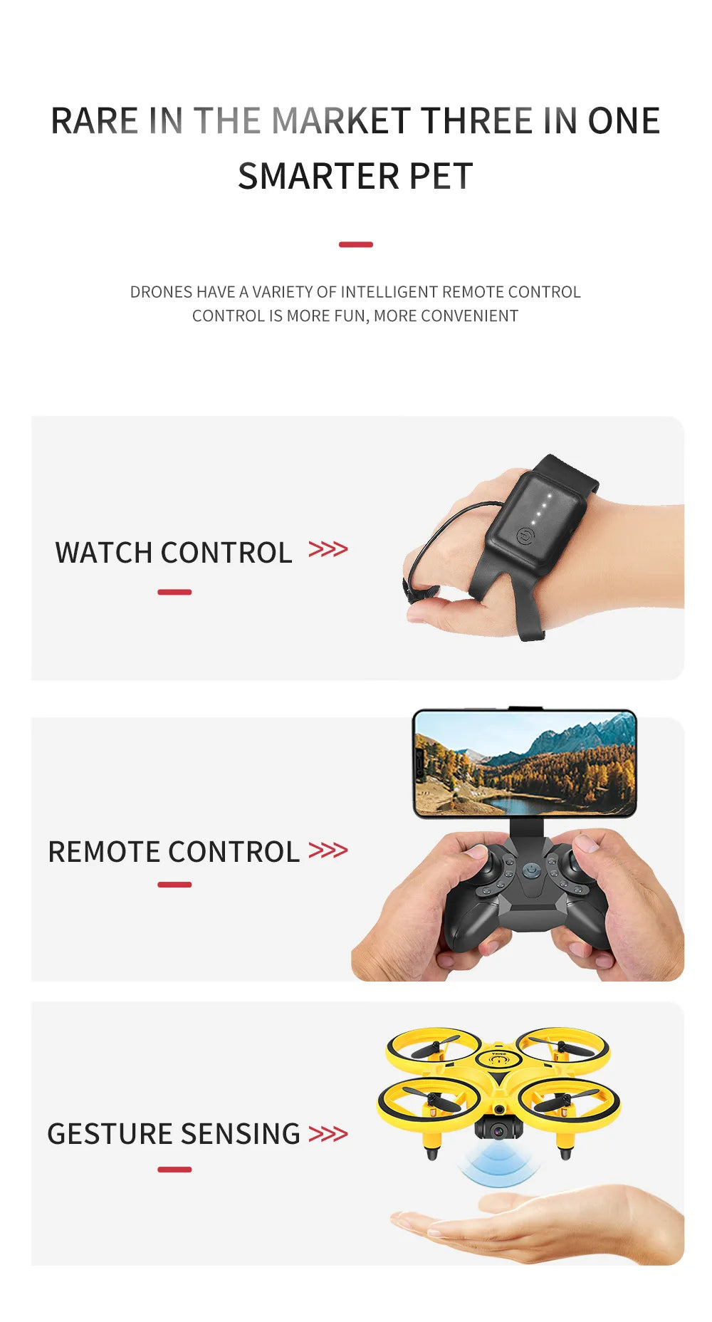 HGRC 2.4G Mini Watch RC Drone, PET DRONES HAVE A VARIETY OF INTELLIGENT REMOTE CON