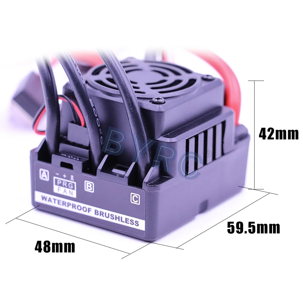 Compact waterproof ESC for 1/8 scale RC cars and buggies.
