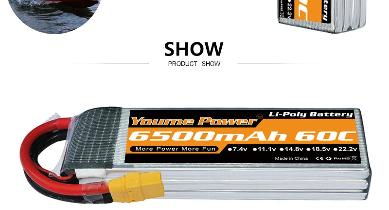2PCS Youme Lipo 2S 3S 4S 5200mah 6200mah Battery, 1 SHOW PRODUCT SHOW Li-Poly Battery Younne POW