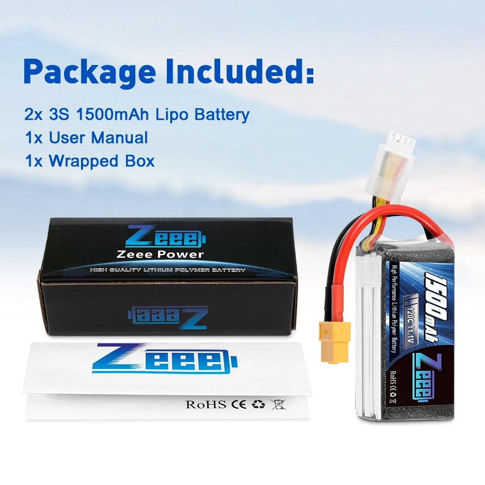 2units Zeee Lipo Battery, Never charge above 4.2V per cell . Never discharge below 3.0V