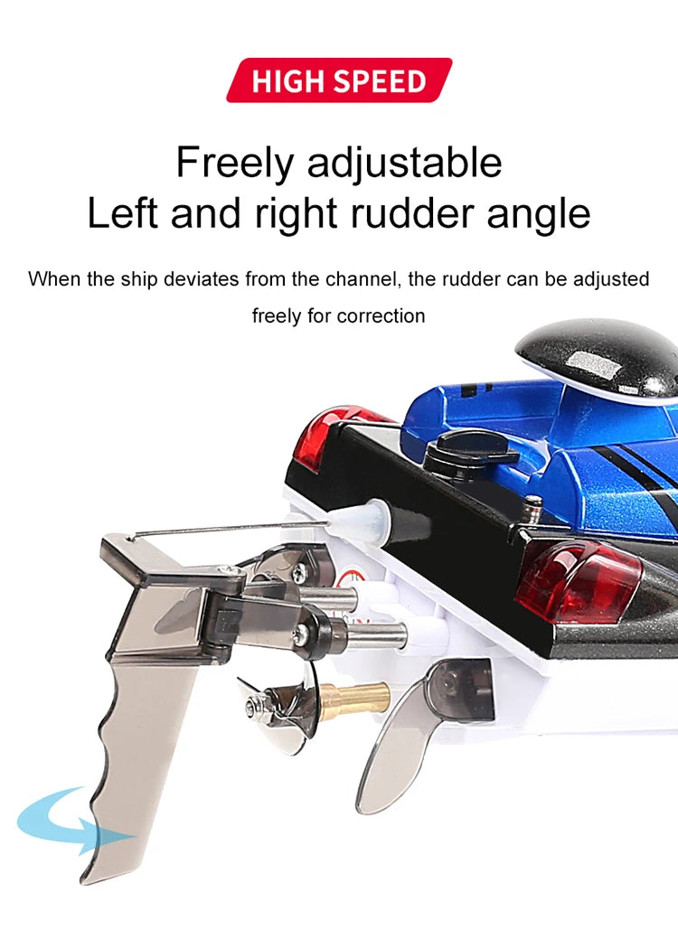 HJ808 RC Boat, HIGH SPEED Freely adjustable Left and right rudder angle When the ship devia