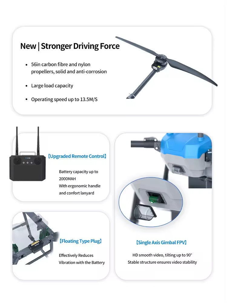 AGR B100 Agriculture Drone, Advanced agri drone with durable propellers and robust features for smooth flight and high-quality video capture.