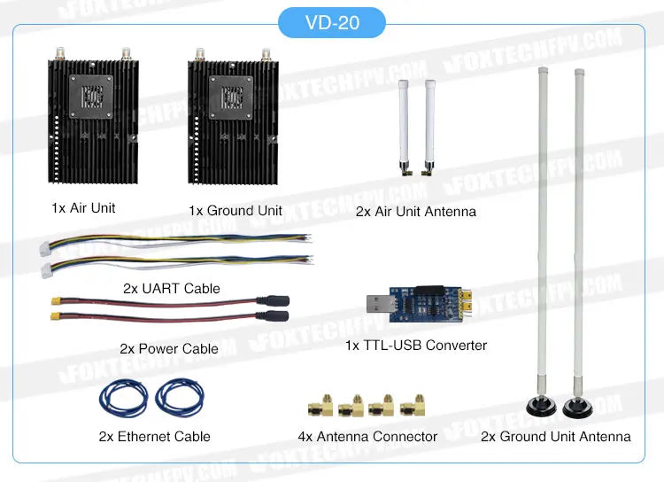 Foxtech VD-20 - 20km 4K 110MHz Long Range Wireless Data Video Link Transmitter and Receiver Transmission System 11 Foxtech VD-20 - 20km
