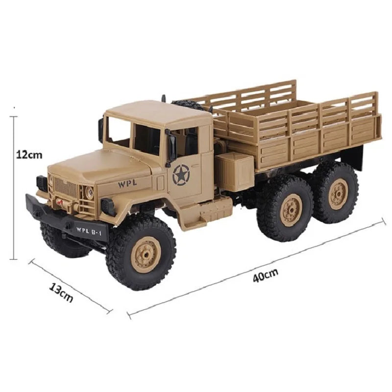 WPL B16 1:16 6WD Rc Car Truck Crawler, 2.4G Remote, 15km/h, LED Lights, 20–30min, 6V 700mAh NiCd, RTR Off‑Road