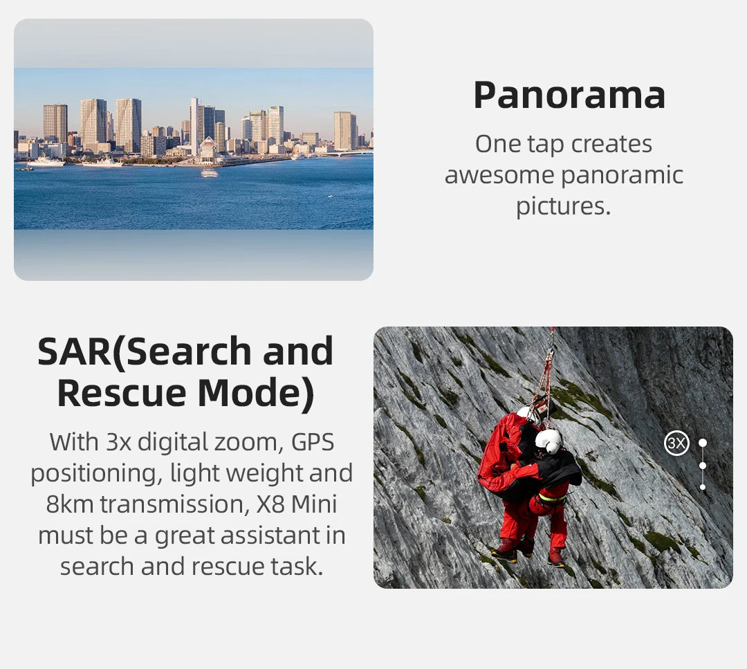 FIMI X8 Mini Drone, X8 Mini has 3x digital zoom, GPS positioning, light weight and 8km transmission