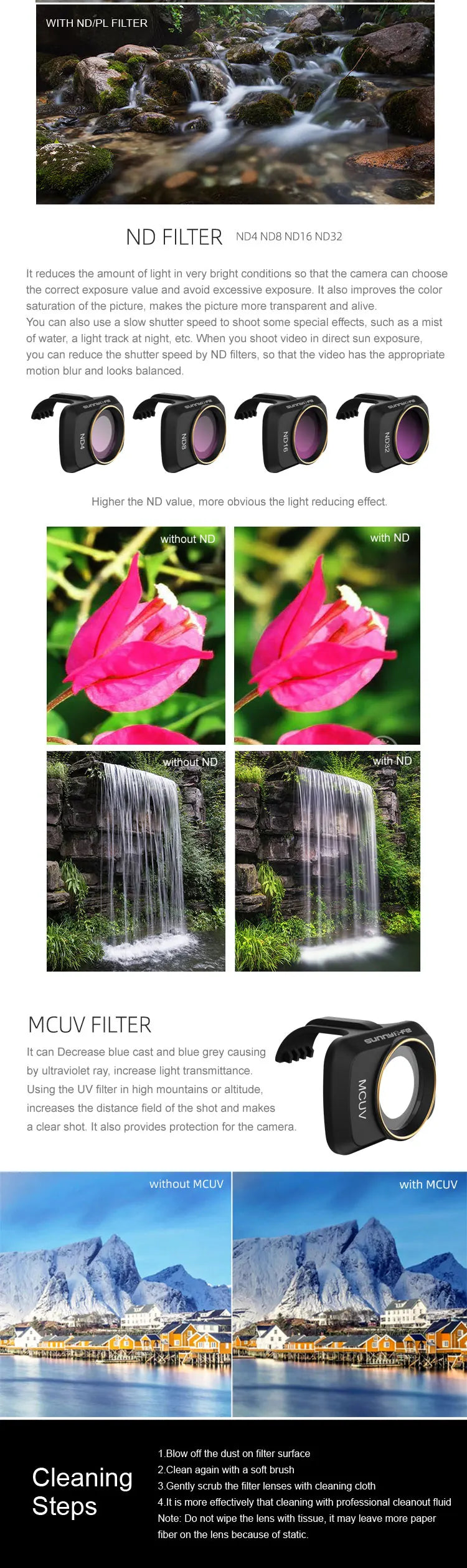 Camera Lens Filter For DJI Mavic Mini 2 /MINI SE 49 Camera, it reduces the amount of light in very bright conditions so that the camera can choose the correct