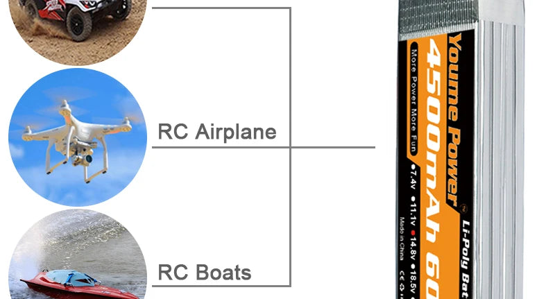 2PCS Youme Lipo 2S 3S 4S 5200mah 6200mah Battery, AKKU Charged Rechargeble Powerful Li-Polymer Accessories Continuous Rate
