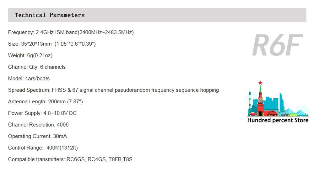 Radiolink 2.4GHz 6CH Receiver, 2.4GHz ISM band(24O0MHz--2483.5MHz) Size: