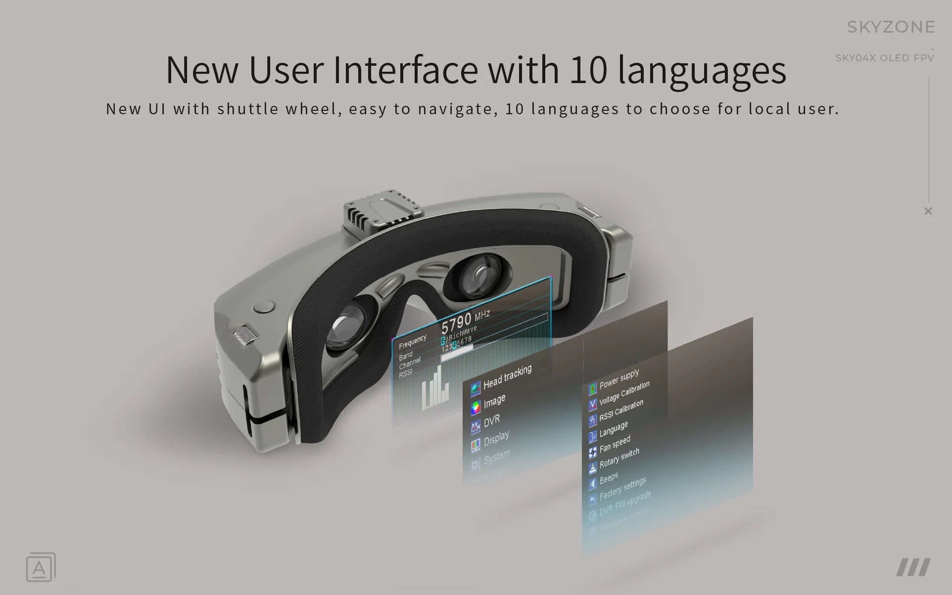 SKYZONE 04X V2 FPV Goggles - OLED 5.8G 48CH Steadyview Receiver 1280X960 DVR FPV Goggles with Head Tracker Fan for RC Airplane Racing FPV Drone 13 SKYZONE 04X V2 FPV Goggle, new UI with shuttle wheel, to navigate, 10 languages to choose for local user .