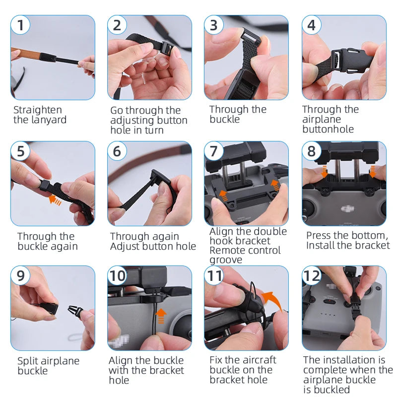 RC Lanyard for DJI Mavic 3/Air 2/Air 2S/Mini 2/MINI 3 PRO Drone Remote Controller Silicone Case With Fixed Clip Holder Buckle 14 adjusting button buckle airplane hole in turn buttonhole Through the Through again hogr the double