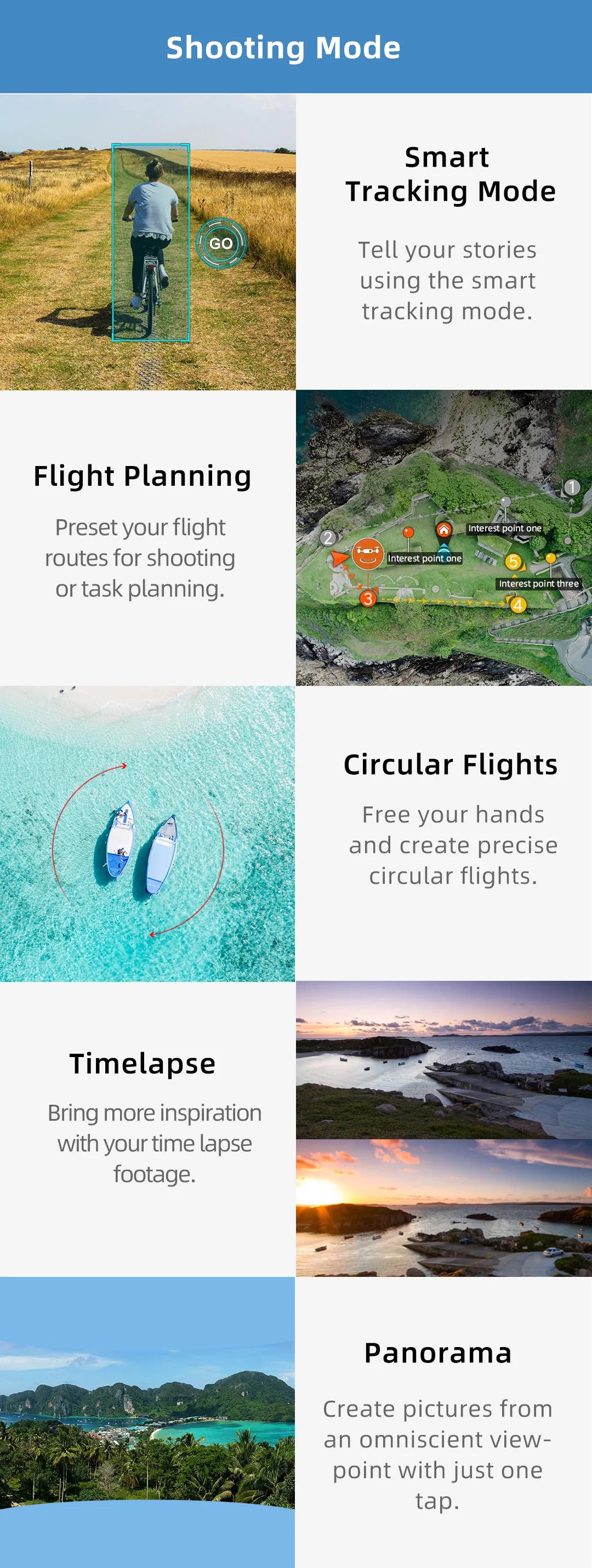 FIMI X8SE 2022 Camera Drone, Smart Tracking Mode GO Tell your stories using the smart tracking mode: Flight Planning Preset