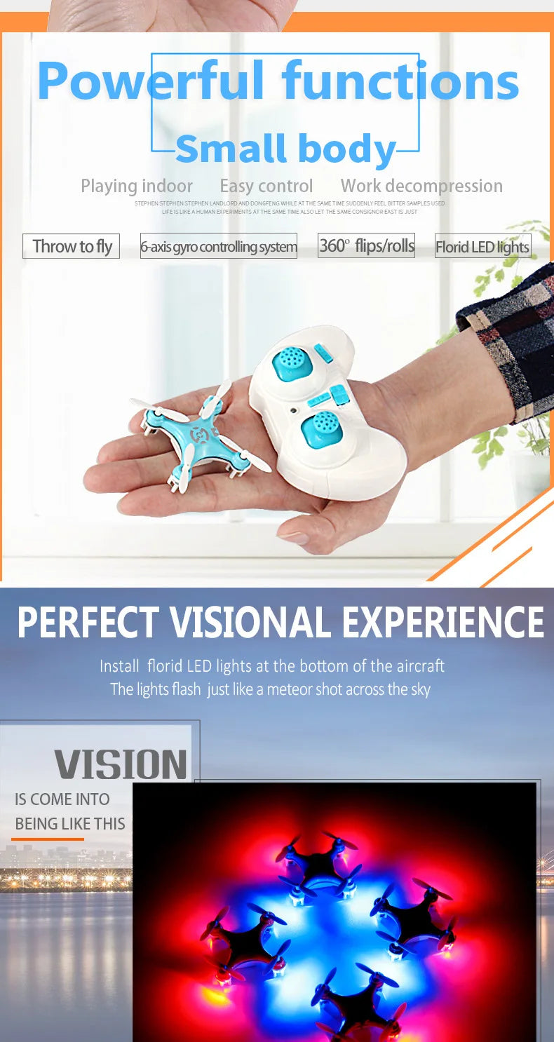 Cheerson CX10 Mini Drone, perfect visional experience install florid led lights at the bottom of the