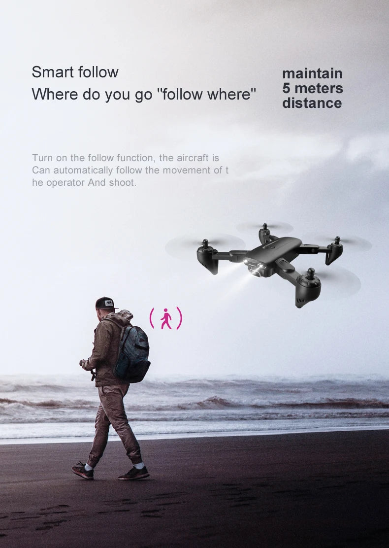 F6 Drone, smart follow automatically follows the movement of t he operator .
