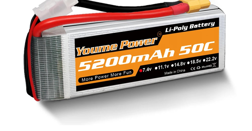 2PCS Youme 7.4V 2S Lipo Battery, 2PCS Youme 7.4V 2