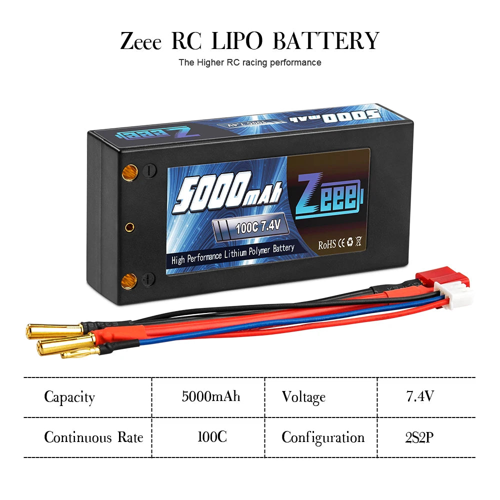 Zeee 2S 7.4V 100C 5000mAh Shorty Lipo Battery, higher RC racing performance 0029 spdbaw Zegi 10OC